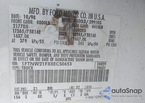 1999 Ford F-250 Lariat/Xl/Xlt z USA, uszkodzony, nr VIN 1FTNW21FXXEC50653